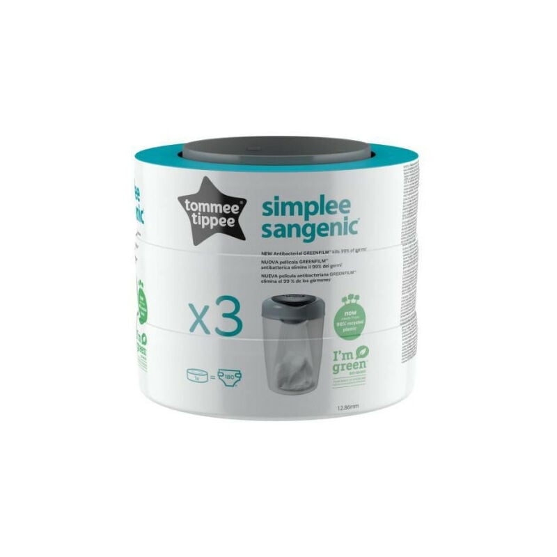 Lot de 3 Recharges de Poubelle a Couches pour Simplee Sangenic, Protection Anti-Odeur et Anti-Germe - Tommee Tippee