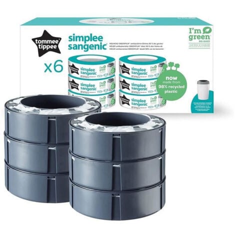 TOMMEE TIPPEE  Lot de 6 Recharges de Poubelle a Couches pour Simplee Sangenic, Protection Anti-Odeur et Anti-Germe