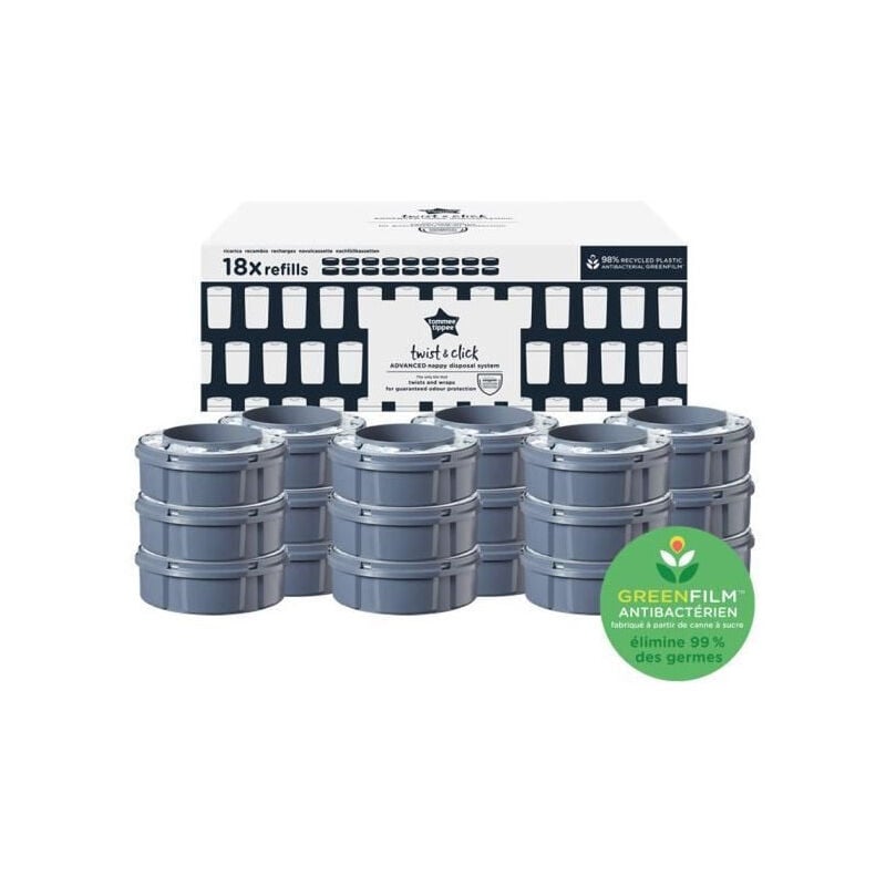 Recharges de Poubelle a Couches pour Twist + Click et Sangenic tec, Lot de 18 - Tommee Tippee