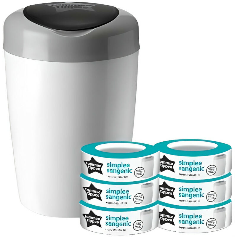 Tommee Tippee - Starter Pack, Poubelle a Couches Simplee, Comprend 6x Recharge