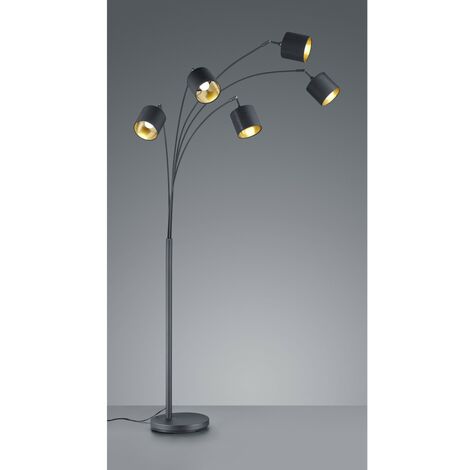 Tommy Black Lámpara de Pie 5xE14 Tela Negro-Oro H200 cm Trio Lighting