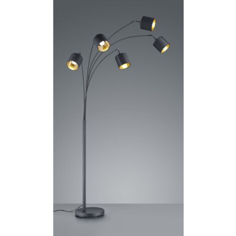 Tommy Black Stehlampe 5xE14 Schwarz-Gold Stoff H200 cm Trio Beleuchtung