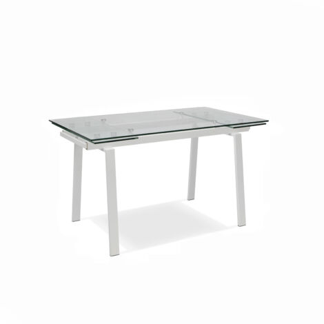 Tommy Table Extensible (140/200 x 80 cm) en Verre Trempé Blanc