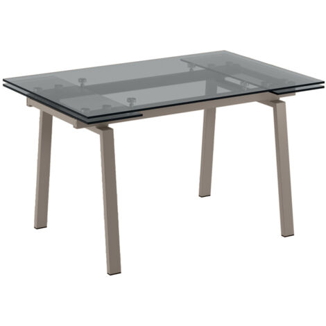 Tommy Table extensible (140/200 x 80 cm) en verre trempé gris tourterelle