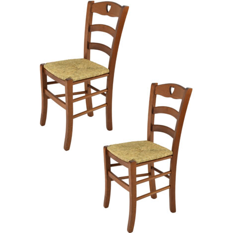 Tommychairs 2 Sillas Cuore en haya nuez claro y asiento de paja