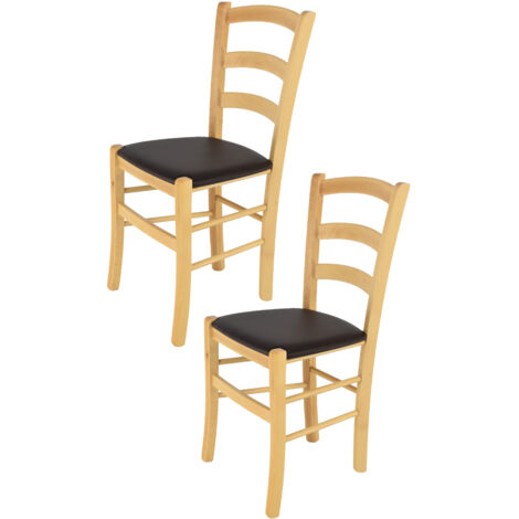 Tommychairs 2 Sillas Venice en haya color natural, asiento polipiel moka