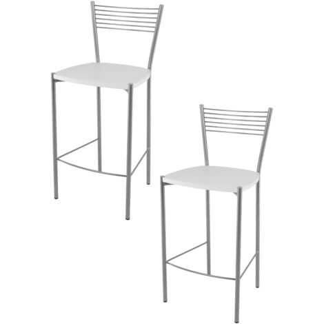 Tommychairs 2 taburetes Elegance en acero aluminio asiento madera blanca