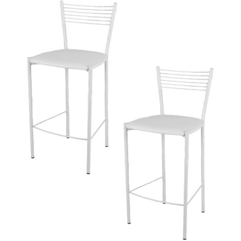 Tommychairs 2 taburetes Elegance en acero blanco asiento polipiel blanca
