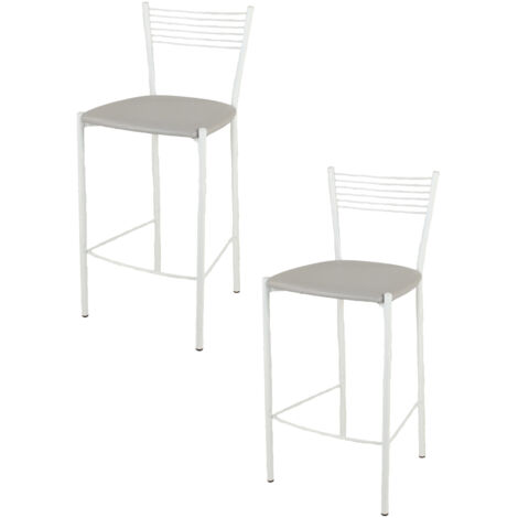 Tommychairs 2 taburetes Elegance en acero blanco asiento polipiel gris claro