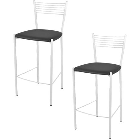 Tommychairs 2 taburetes Elegance en acero blanco asiento polipiel gris oscuro