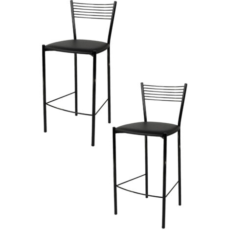 Tommychairs 2 taburetes Elegance en acero negro asiento polipiel negro