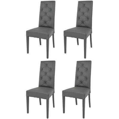 Tommychairs 4 sillas Chantal en haya, asiento en polipiel gris oscuro