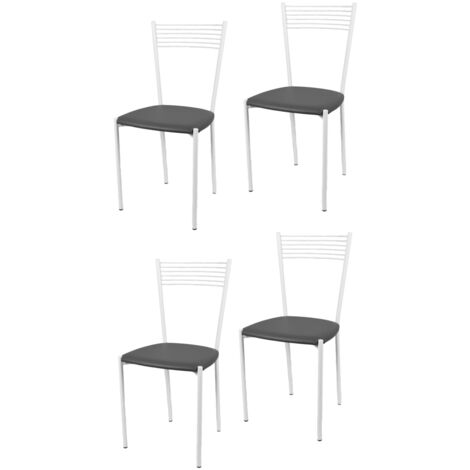 Tommychairs 4 sillas Elegance acero blanco asiento polipiel gris oscuro