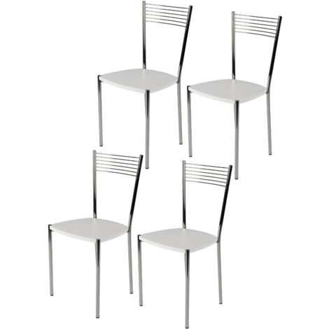 Tommychairs 4 sillas Elegance acero cromado, asiento madera blanca