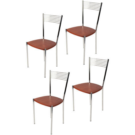 Tommychairs 4 sillas Elegance acero cromado, asiento madera cerezo