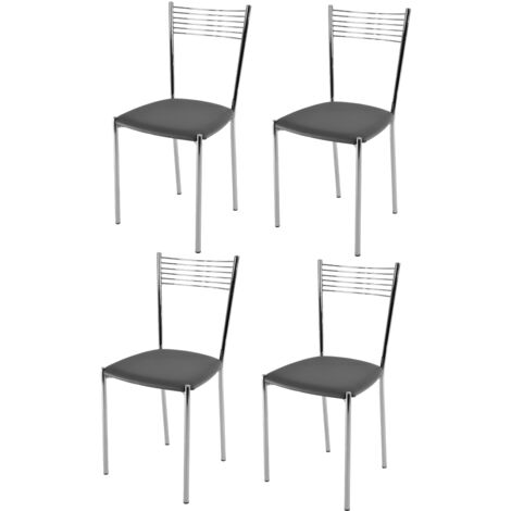 Tommychairs 4 sillas Elegance acero cromado, asiento polipiel gris oscuro