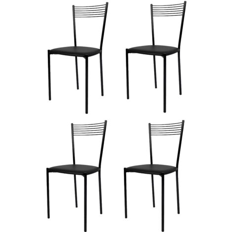 Tommychairs 4 sillas Elegance acero negro asiento polipiel negra