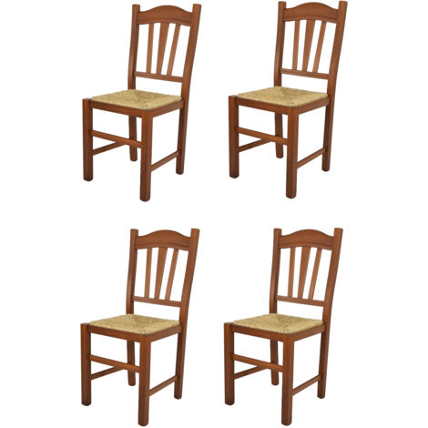 Tommychairs 4 Sillas Silvana en haya color nuez claro y asiento de paja