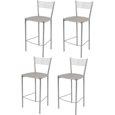 Tommychairs 4 taburetes Elegance en acero aluminio asiento polipiel gris claro