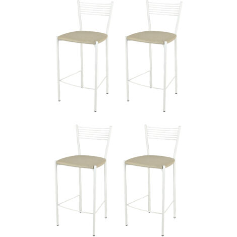 Tommychairs 4 taburetes Elegance en acero blanco asiento polipiel lin