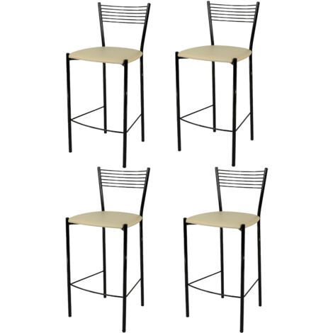 Tommychairs 4 taburetes Elegance en acero negro asiento polipiel lin