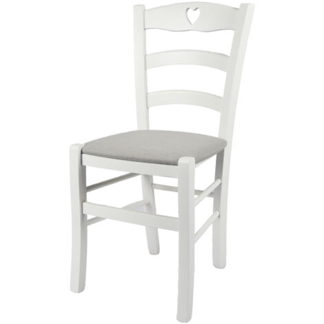 Tommychairs - Chaise CUORE pour cuisine, bar et salle Ã  manger, robuste structure en bois de hÃªtre laquÃ© en couleur blanc et assise rembourrÃ©e et revÃªtue en tissu couleur gris perle