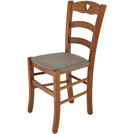 Tommychairs - Sedia modello Cuore per cucina bar e sala da pranzo, robusta struttura in Legno di faggio color noce chiaro e seduta rivestita in tessuto colore capriolo