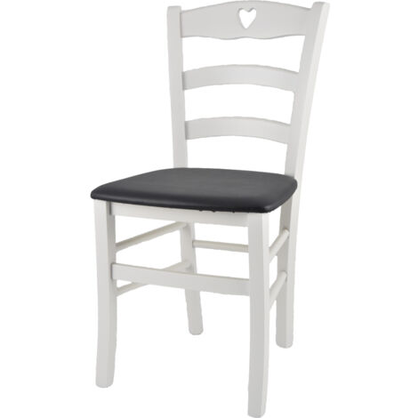 Tommychairs - Sedia modello Cuore per cucina bar e sala da pranzo, robusta struttura in Legno di faggio laccato bianco e seduta in appoggio, rivestita in finta pelle colore grigio scuro