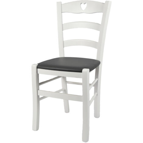 Tommychairs - Sedia modello Cuore per cucina bar e sala da pranzo, robusta struttura in Legno di faggio laccato bianco e seduta rivestita in pelle artificiale colore grigio scuro
