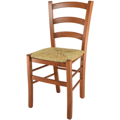 Tommychairs - Sedia modello Venice per cucina bar e sala da pranzo, robusta struttura in legno di faggio color ciliegio e seduta in paglia