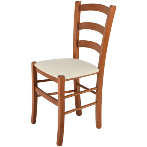 Tommychairs - Sedia modello Venice per cucina bar e sala da pranzo, robusta struttura in legno di faggio color ciliegio e seduta rivestita in tessuto color avorio