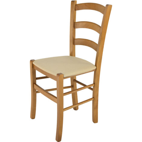 Tommychairs - Sedia modello Venice per cucina bar e sala da pranzo, robusta struttura in legno di faggio color rovere e seduta rivestita in tessuto colore canapa