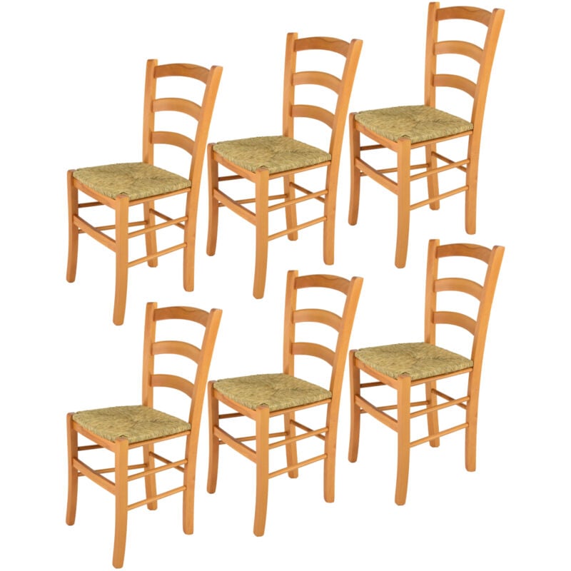 T M C S - Tommychairs - Set 6 chaises venice pour cuisine, bar et salle à manger, robuste structure en bois de hêtre peindré en couleur miel et