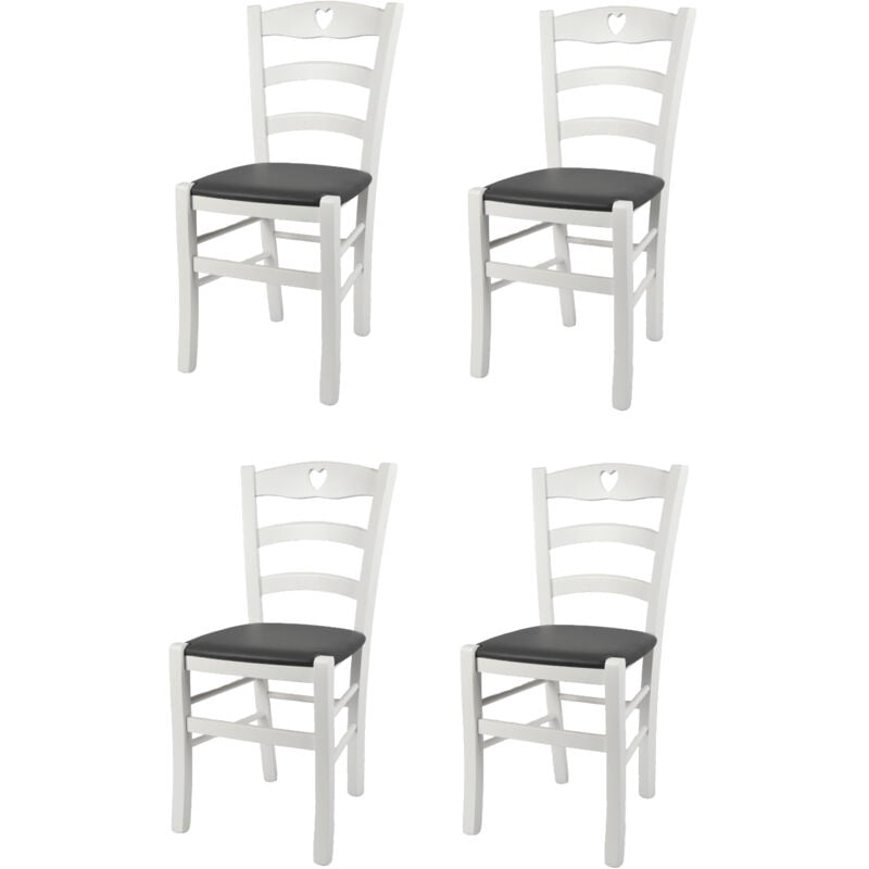 Tommychairs - Set 4 chaises cuore pour cuisine, bar et salle à manger, robuste structure en bois de hêtre laqué en couleur blanc et assise rembourrée