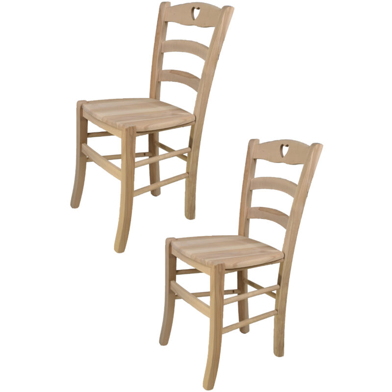 T M C S - Tommychairs - Set 2 chaises cuore pour cuisine, bar et salle à manger, robuste structure en bois de hêtre poli, non traité, 100% naturel et