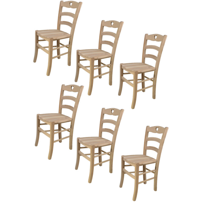 T M C S - Tommychairs - Set 6 chaises cuore pour cuisine, bar et salle à manger, robuste structure en bois de hêtre poli, non traité, 100% naturel et
