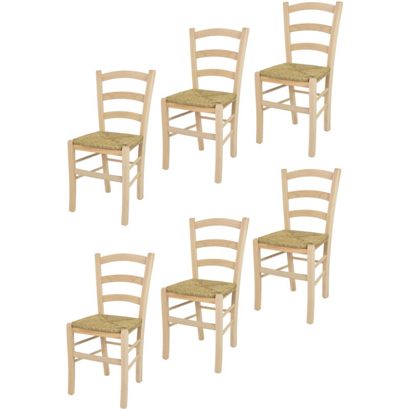T M C S - Tommychairs - Set 6 chaises venice pour cuisine, bar et salle à manger, robuste structure en bois de hêtre poli, non traité, 100% naturel