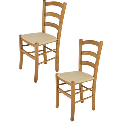 Tommychairs - Set 2 sedie modello Venice per cucina bar e sala da pranzo, robusta struttura in legno di faggio color rovere e seduta rivestita in tessuto colore canapa