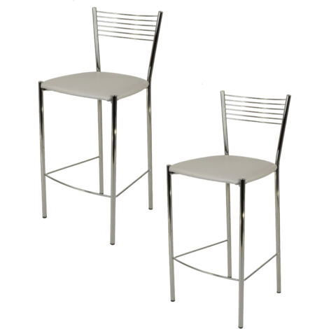 Tommychairs - Set 2 sgabelli alti modello Elegance per cucina e bar, struttura in acciaio cromato e seduta imbottita e rivestita in pelle artificiale colore grigio chiaro