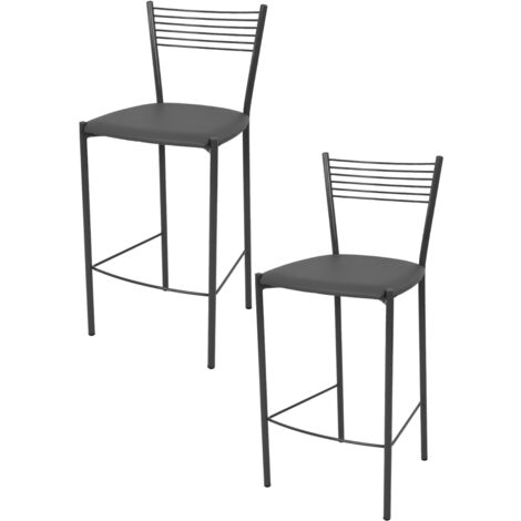 Tommychairs - Set 2 sgabelli alti modello Elegance per cucina e bar, struttura in acciaio verniciata colore grigio scuro e seduta imbottita e rivestita in pelle artificiale colore grigio scuro