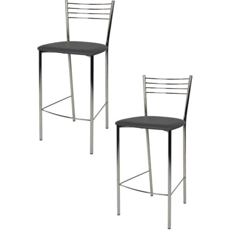Tommychairs - Set 2 tabourets ELENA pour cuisine, bar et salle Ã  manger, robuste structure en acier chromÃ© et assise rembourrÃ©e et revÃªtue en cuir artificiel couleur gris foncÃ©