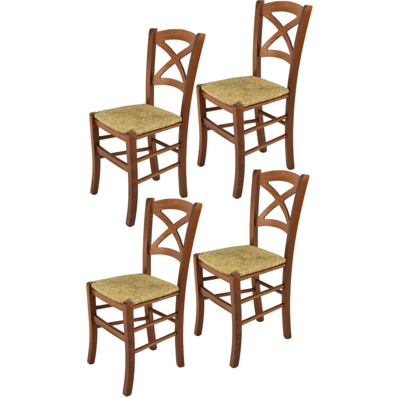 T M C S - Tommychairs - Set 4 chaises cross pour cuisine, bar et salle à manger, robuste structure en bois de hêtre peindré en couleur noyer clair et