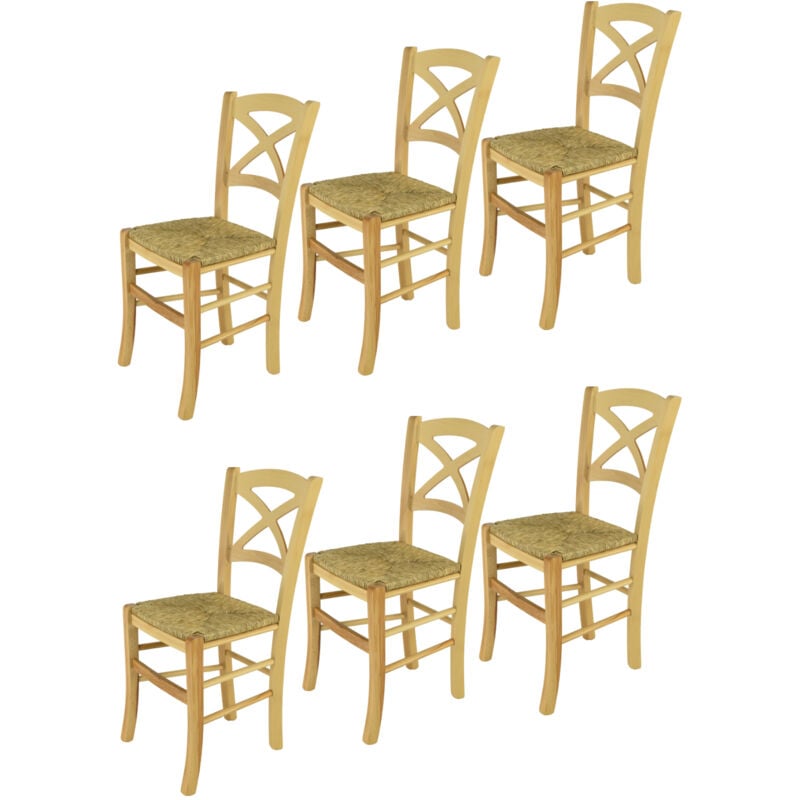 Tommychairs - Set 6 chaises CROSS pour cuisine, bar et salle Ã manger, robuste structure en bois de hÃªtre peindrÃ© en couleur naturelle et assise en