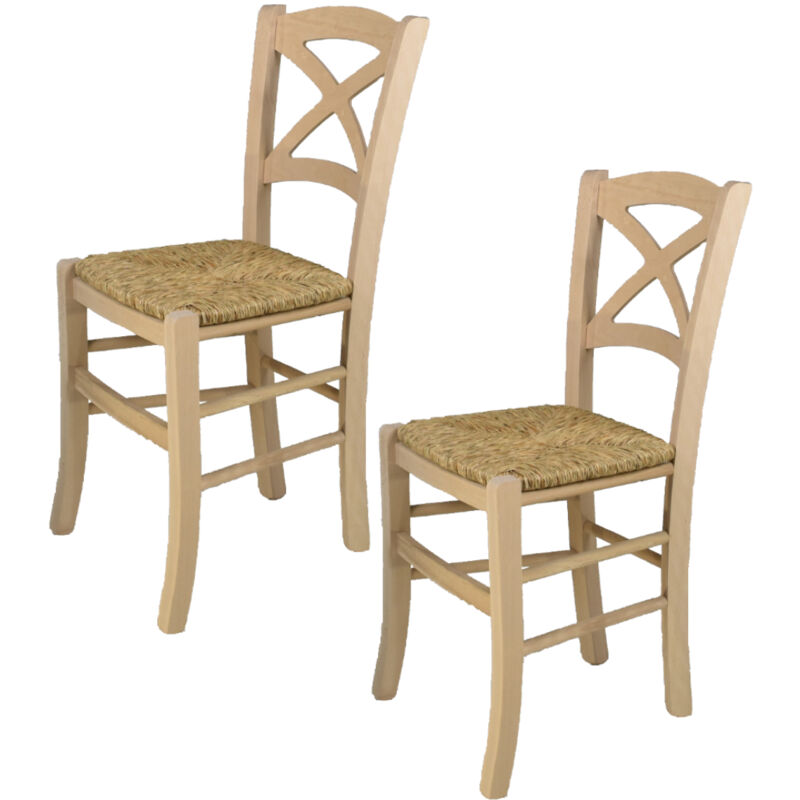 T M C S - Tommychairs - Set 2 chaises cross pour cuisine, bar et salle à manger, robuste structure en bois de hêtre poli, non traité, 100% naturel et