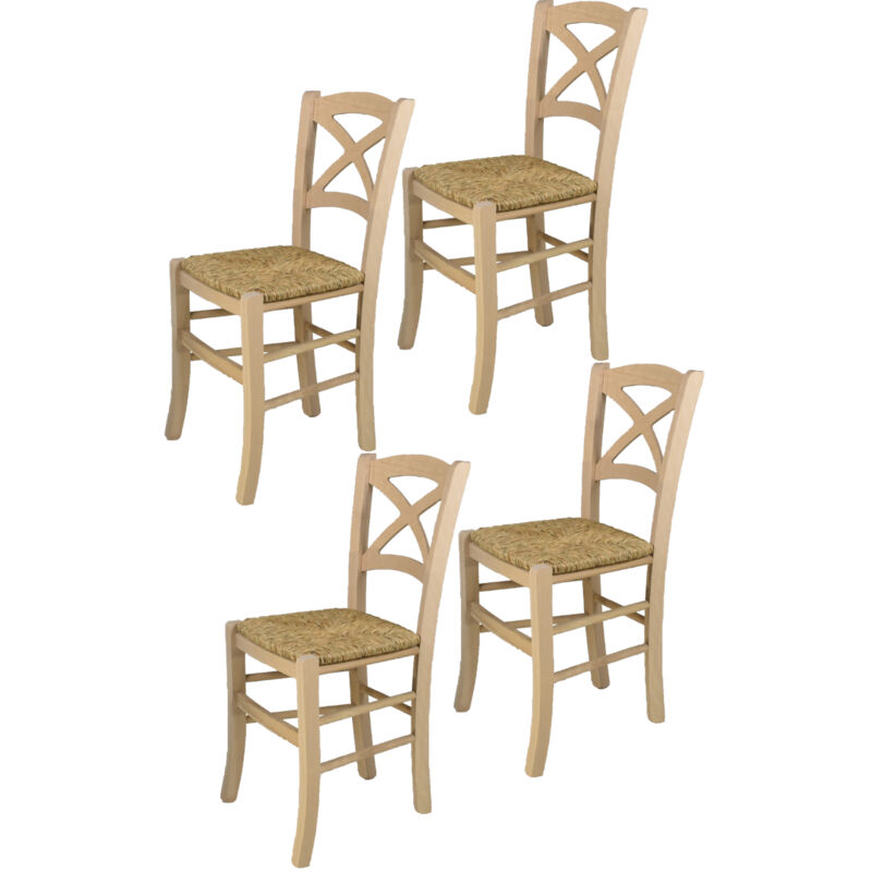 T M C S - Tommychairs - Set 4 chaises cross pour cuisine, bar et salle à manger, robuste structure en bois de hêtre poli, non traité, 100% naturel et