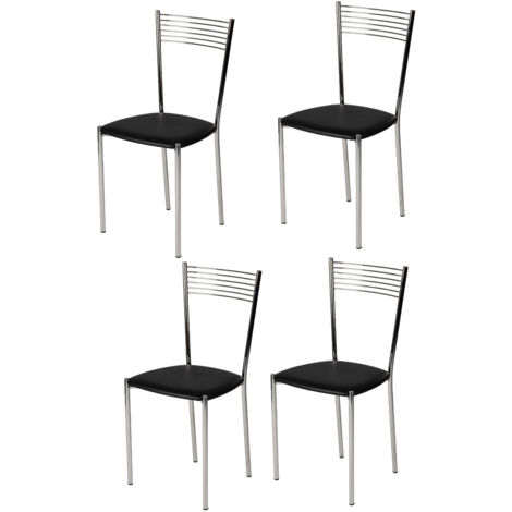 Tommychairs - Set 4 chaises ELEGANCE pour cuisine, bar et salle Ã  manger, robuste structure en acier chromÃ© et assise rembourrÃ©e et revÃªtue en cuir artificiel couleur noir
