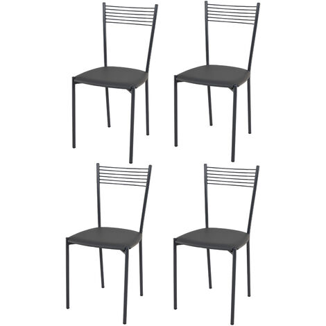 Tommychairs - Set 4 chaises ELEGANCE pour cuisine, bar et salle Ã  manger, robuste structure en acier peindrÃ© en couleur gris foncÃ© et assise rembourrÃ©e et revÃªtue en cuir artificiel couleur gris foncÃ© - Gris FoncÃ©