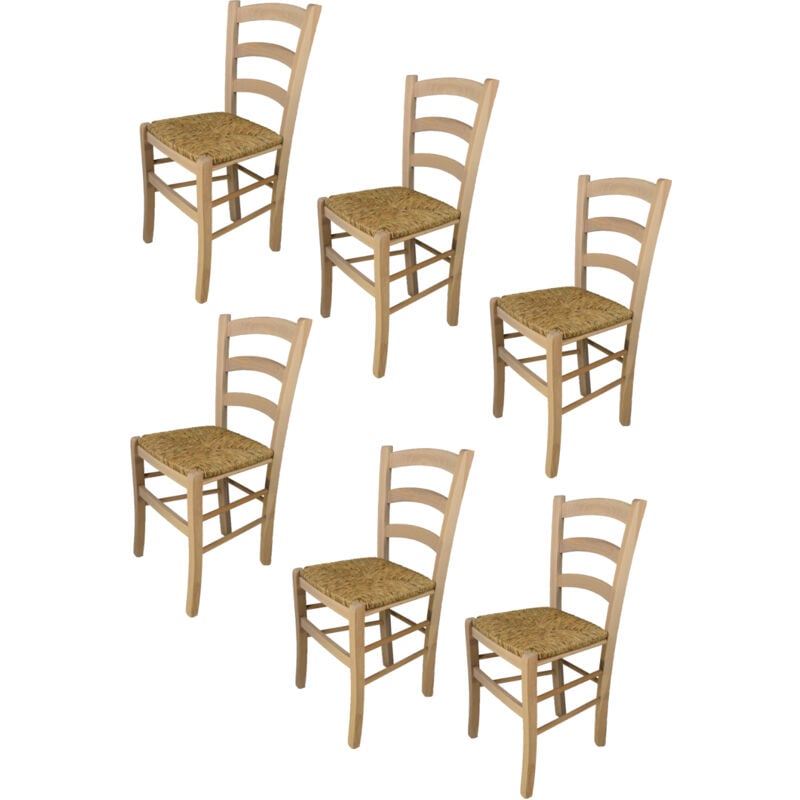 T M C S - Tommychairs - Set 6 chaises venezia pour cuisine, bar et salle à manger, robuste structure en bois de hêtre poli, non traité, 100% naturel
