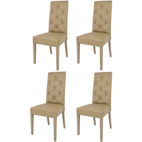 Tommychairs - Set 4 sedie modello Chantal per cucina e sala da pranzo, struttura in legno di faggio, seduta e schienale con bottoni imbottiti e rivestiti in pelle artificiale cappuccino
