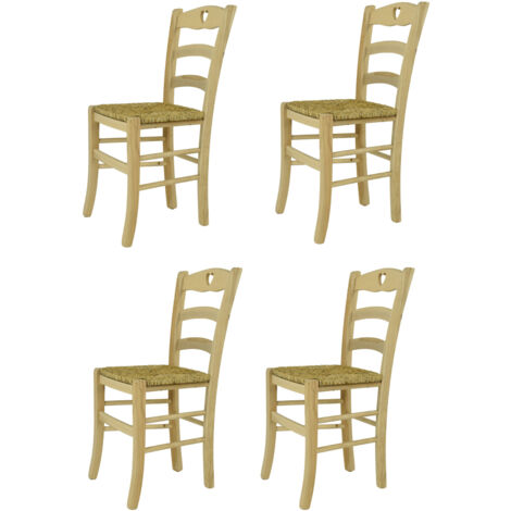 Tommychairs - Set 4 sedie modello Cuore per cucina bar e sala da pranzo, robusta struttura in legno di faggio levigato, non trattato, 100% naturale e seduta in paglia
